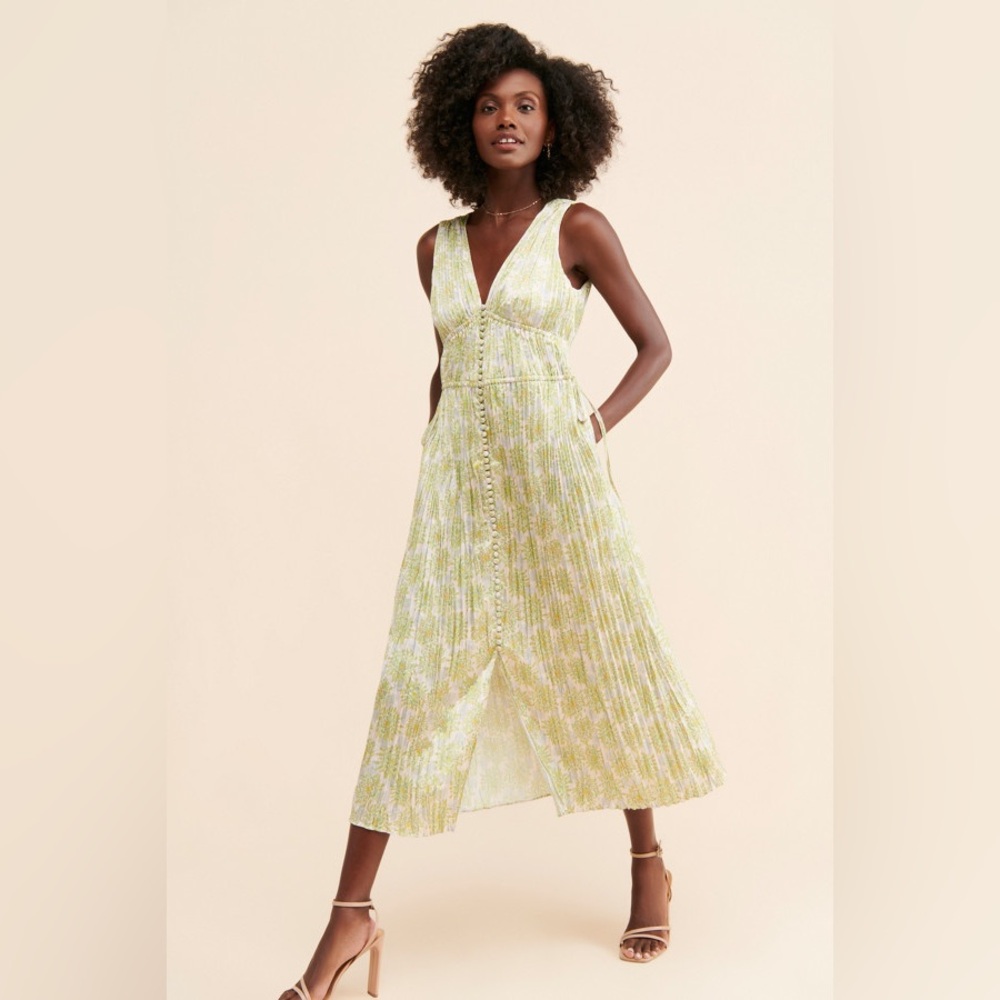 Rebecca Taylor Silky Astera Fleur Midi Dress XL NWT Green Floral Garden Party